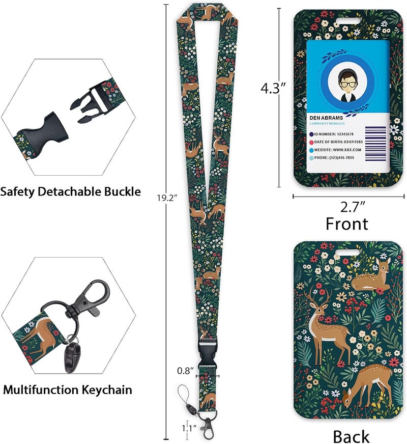 GIANCOMICS Floral Animal Lanyards for Id Badges, Flower ID Badge Holder with Retractable Reel, Cute Lanyard with Key Keychain Carabiner Clip Name Tag Card Holder for Teacher Women Work Office - Image 4